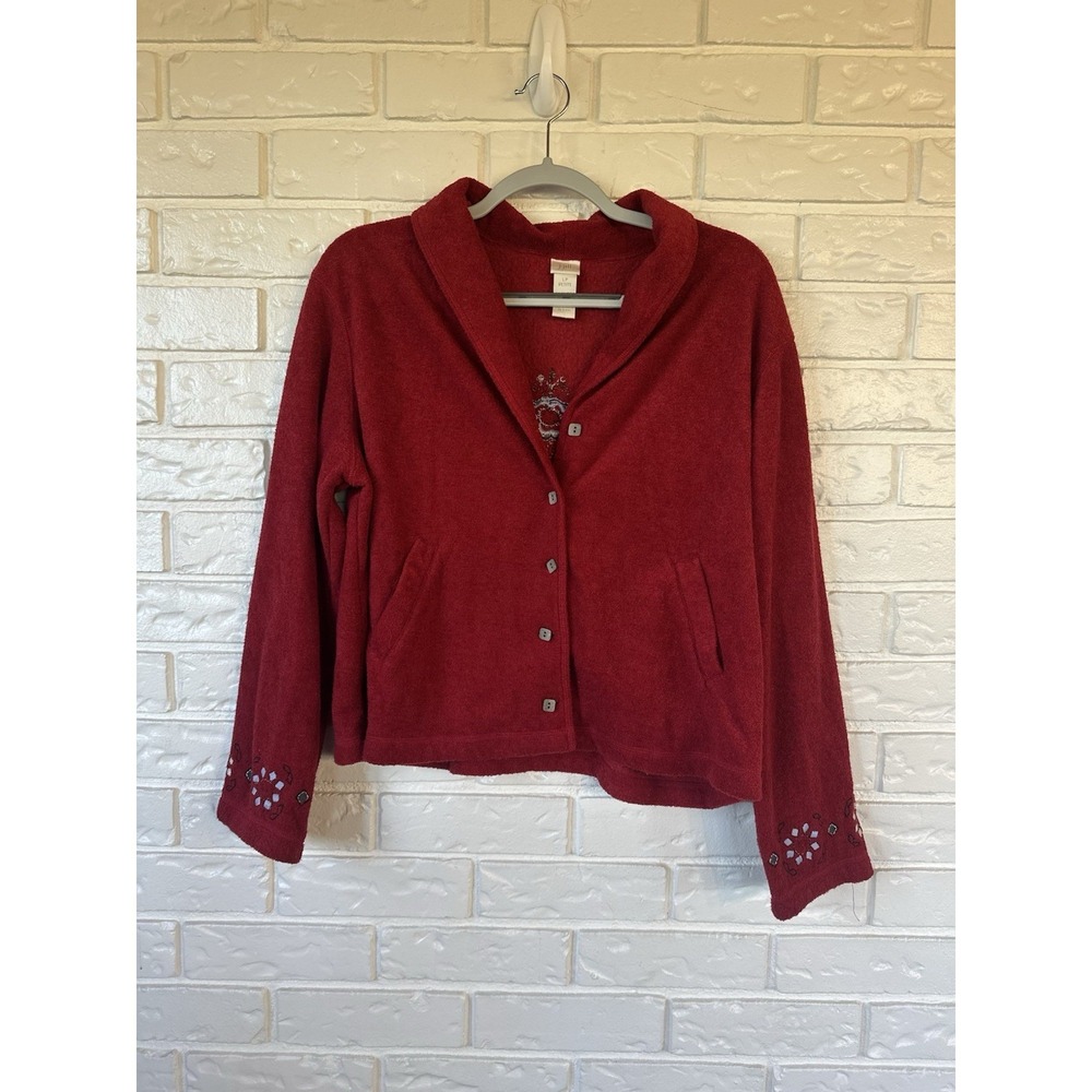 J.Jill Petite Lg Red Embroidered Fleece Jacket – Lorelai Gilmore Cozy Coffee Run